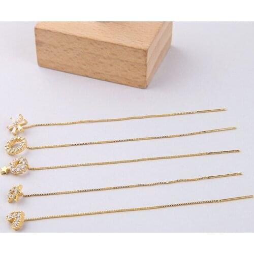 6pcs copper-plated Real Gold Thin Section Long Ear Line Crystal Zircon Love Pendant Hypoallergenic Ear Hook Earrings Material