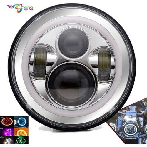 White Amber Green Blue Red Pink DRL Halo 7 inch LED Headlight For Ultra Classic Road King Yamaha Chrome
