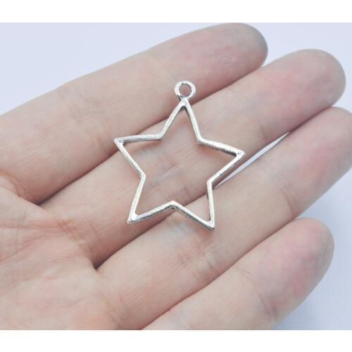 9Pcs antique Silver alloy charms hollow star Charms