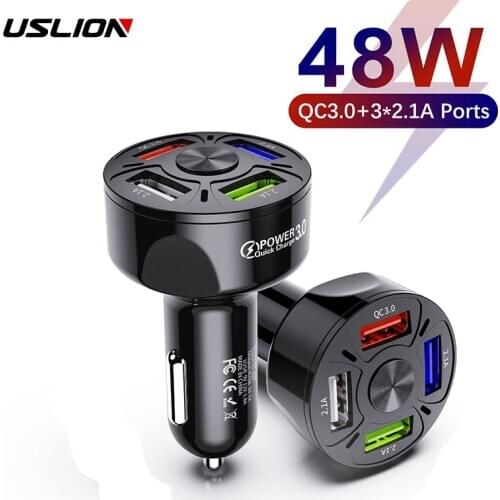 USLION 48W Quick Car Charge 7A Mini 4 Ports USB Fast Charging For iPhone 11 Xiaomi Huawei Mobile Phone Charger Adapter in Car