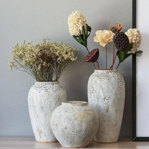 Big flower vase living room pottery art ceramic flower arrangement vases room home decor Nordic Ins Retro stoneware pot jarrones