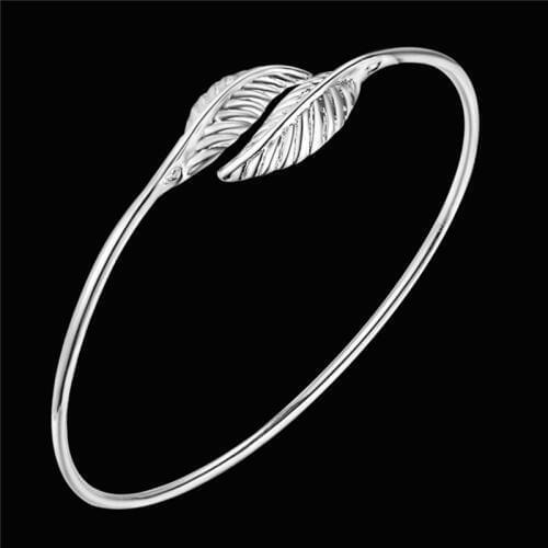 Hot 925 Sterling Silver Bangle Bracelet 925 Silver Fashion Jewelry Double Leaf Bracelet Ahgaiyna Ajwajbda