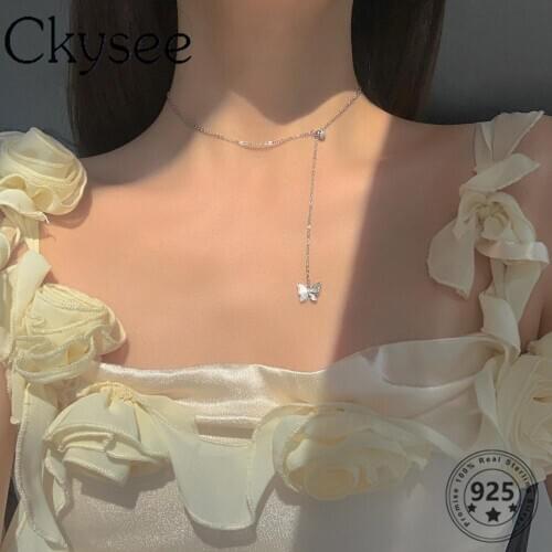 Ckysee Design 925 Sterling Silver Necklace Shell Butterfly Pendant Necklace For Fashion Women Girlfriend Shiny Charms Jewelry