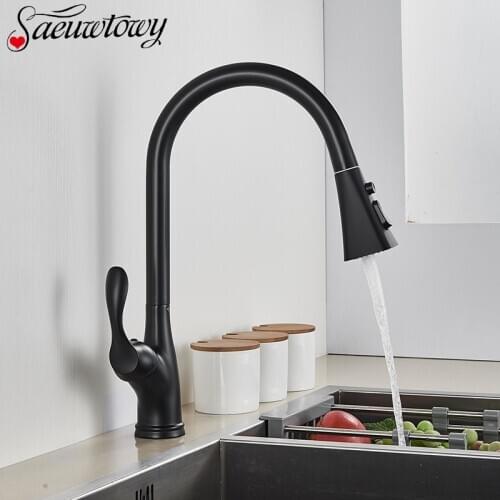 Deck Mount Matte Black Kitchen Faucet Pull Out Kitchen Faucet Single Handle Faucet 360 Rotating Kitchen Tap Hot And Cold Crane
