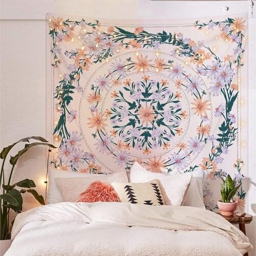 Mandala Floral Tapestry Flower Boho Wall Hanging Bohemian Hippie Tapestries Mandala Tarot Cards Hippie Tapiz Decoration Mural