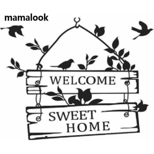 Welcome sweet home quotes wall stickers home decor living room door sign birds flower vine wall decals vinyl mural art