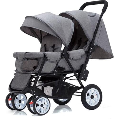 Twin Baby Stroller Can Sit and Lie Baby Carriage Four Wheel Highland Scape Lightweight Double Seat Carts 0-4 Years Old
