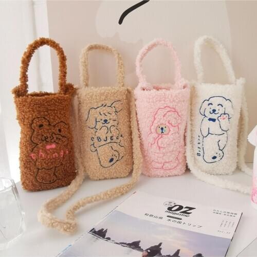 Flannel Soft Bear Bottle Diagonal Bag Portable Kettle Crossbody Bag Bear Cute Handbag Messenger Cup Sets Kawaii Girls Pocket