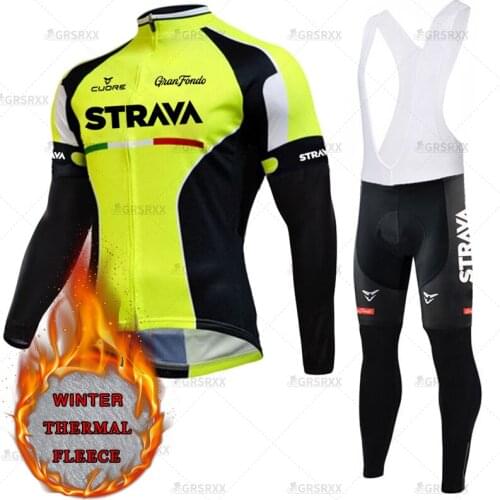 STRAVA Winter Cycling Set Windproof Keep Warm Cycling Clothing Mountain Shockproof 5D Gel Padded Sportswear Road Bike Race Suit
