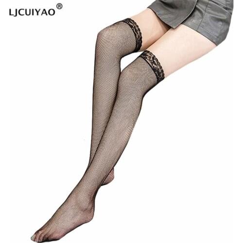 LJCUIYAO Women Sexy Lace Thigh High Stockings Hosiery Hollow Out Mesh Nets Fishnet Stockings Pantyhose Thigh Female New Bottom
