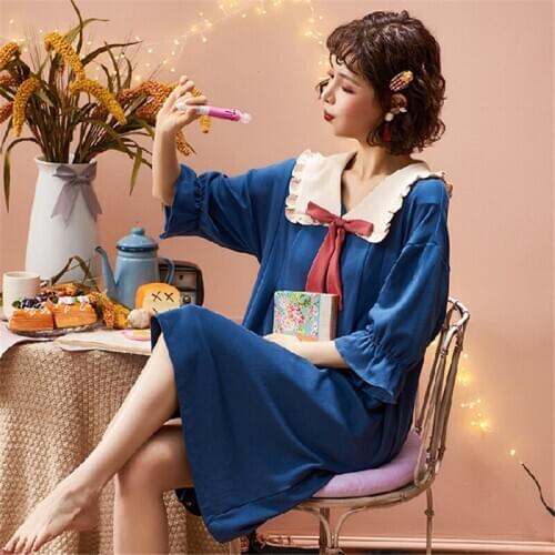 Large lapel nightdress cosplay Costumes dress summer new cotton nightwear plus large size robe bathrobes casual home clothes