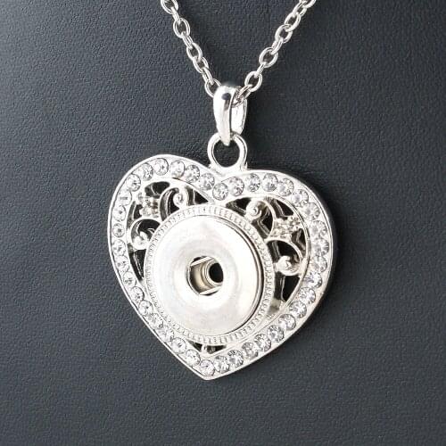 New Fashion Jewelry Xinnver Snap Buttons Necklaces Link Chain 55CM With Heart Pendant Fit 18/20MM Snap Buttons Jewlery ZG099