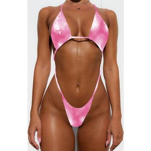 New Summer Tie dye Bikini Women High Waist Solid Micro G-String Pink Bikini Set Bra Thong Sexy Push up Swimwear Bathing Swimsuit