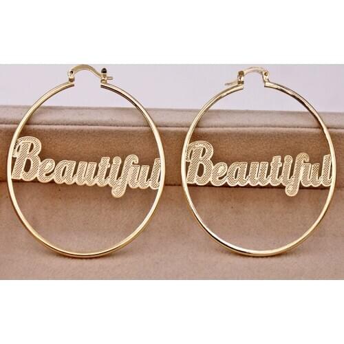 New Trendy Gold Copper Plated Round Hoop Earrings With Letter For Women Girls Fashion Jewelry Accessories Wedding Party GiftGif