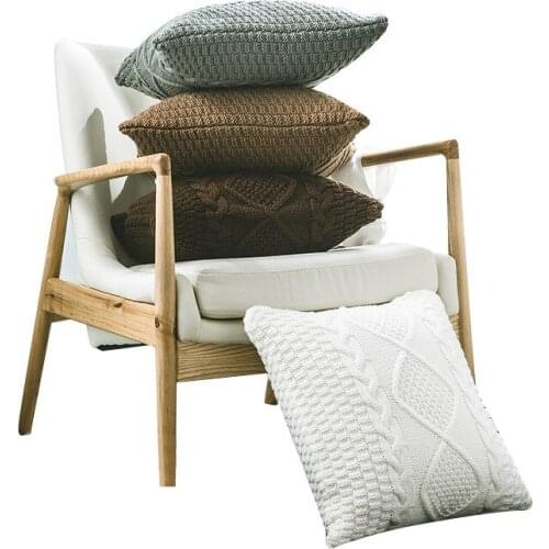 Pure Color Rhombus Knitted Cushion Cover 45x45cm Home Decoration Pillowcase Nordic Style Cushion Cover Office Waist Back