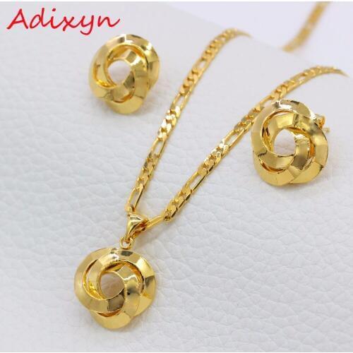 Adixyn Light Dubai Necklace/Earrings/Pendant Jewelry Set for Women/Girls/Kids Fashion Metal Russia Jewelry Gifts N01207