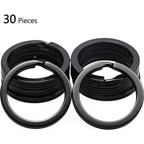 30Pcs Flat Key Rings Metal Split Ring Keychain Key Holder Round Ring for Home Car Keys Paracord Accessories Black