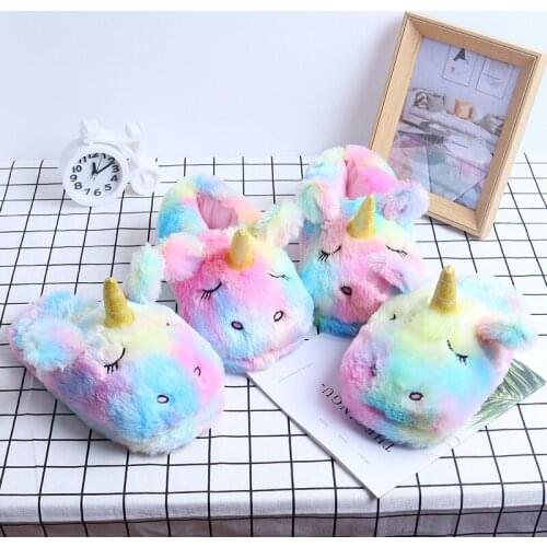 Plush Soft Lovely dream Unicorn Cotton Waterproof Non Slip Floor Household Bedroom Winter Womens Indoor Slippers