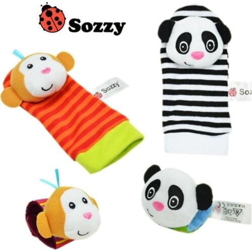 Plush Socks Wrist Strap Rattles Animal Sock Foot Toy Cartoon Soft Rattle Gift Baby Toys Newborn Infant Kids 0-12 Months