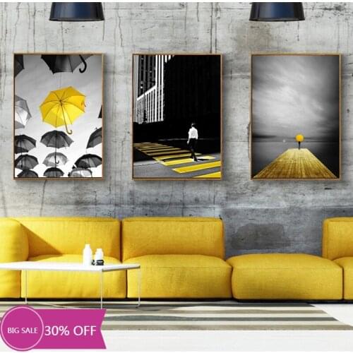 Christmas Decoration Canvas Painting Posters City Sign Umbrella Road Yellow Style Wallart Picture Cuadros Decorativos Home Decor
