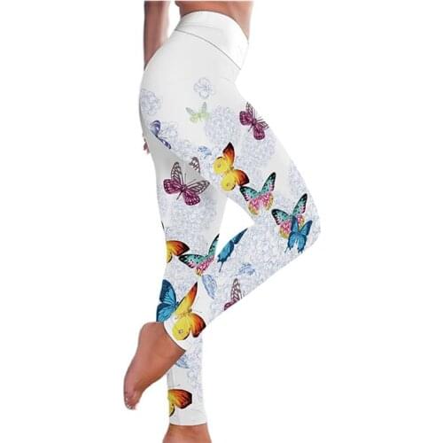 Butterfly Printed Yoga Pants High Waist Yoga Leggings Sport Women Fitness Woman Pants Flowers Letters White Tights Trousers