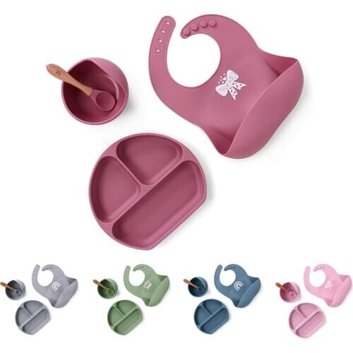 Silicone Baby Dining Dishes Strong Sucker Food Plate Feeding Set Kids Learning Dishes Tray Food Supplement Bowl Food Place Mat