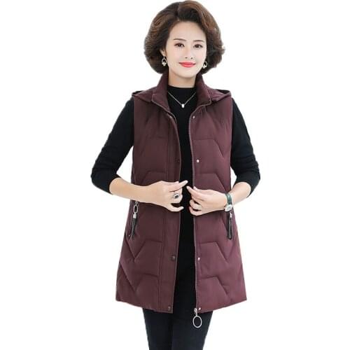 Middle-Aged Elderly Mothers Fall/Winter Cotton Vest Jacket Ladies Down Padded Cotton Outwear Women Mid-Length Vest Coat