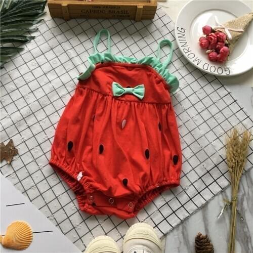 Tonytaobaby Summer New Female Baby Cotton Watermelon Halter Jumpsuit Romper