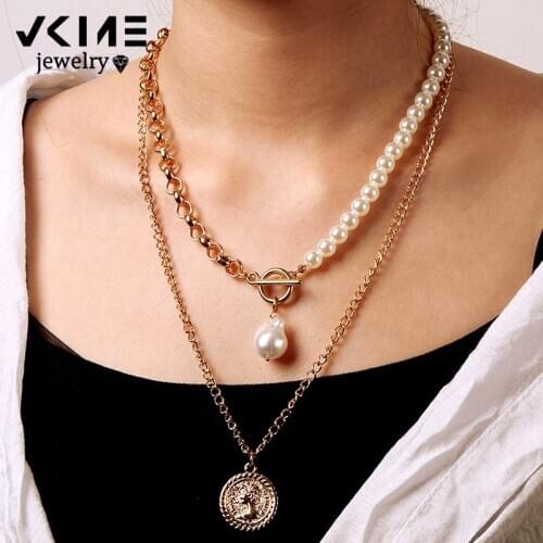 VKME Irregular Pearl Avatar Multilayer Necklaces For Women Long Pendant Necklace TRENDY Jewelry Party Gift NEW