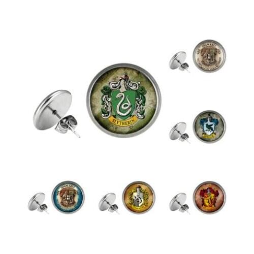 Harried Magic school Badge pattern Earrings Cute Potter Ear studs for Children adult woman Jewel birthday gift Toys