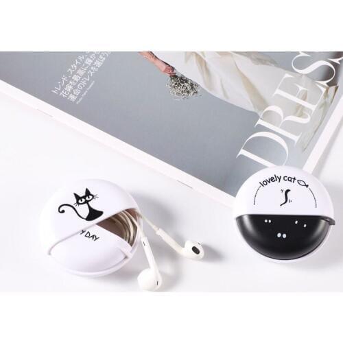 Rotating Cover Round Earphone Wire Box Organizer Data Line Cables Storage Box Plastic Container Jewelry Headphone Protect