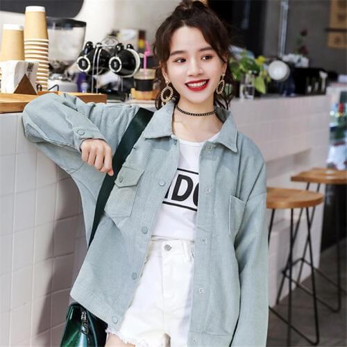 2019 Spring New Korean Cotton Corduroy Jacket Women Coat Casual Long Sleeve Jacket Windbreaker Female Single Breasted Outerwear