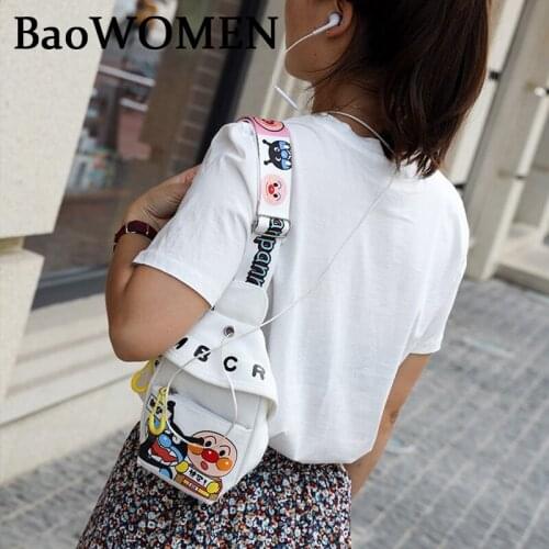 BaoWomen Women Messenger Bags Canvas Ladies Cloth Shoulder Bag Japan Cartoon Printing Zipper Crossbody Bags Female 2020 Purses