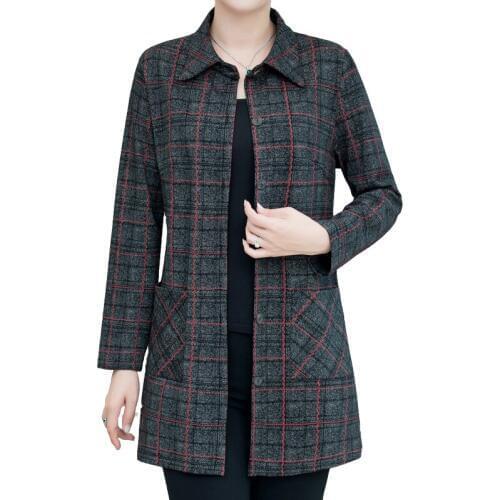 Womens tops mid-length shirt trench coat ladies fashion loose plus size spring autumn plaid coats women Cardigan overcoat