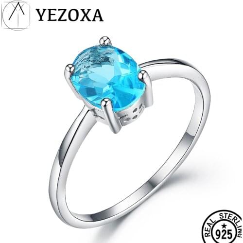925 Sterling Silver Rings For Women Created Gemstone Blue Topaz Solitaire Ring Wedding Party Anniversary Gift Fine Jewelry