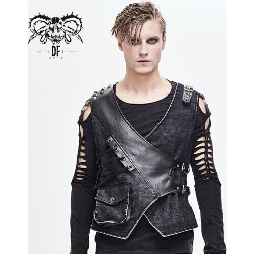 Devil Fashion Mens Punk Sleeveless Short Vest Handsome Fashion Leather Splicing Halloween Party Performance Waistcoats