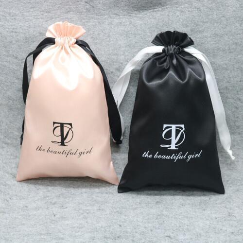 100PCS Satin Drawstring Bags Silk Pouch Packaging Jewelry Wigs Cosmetic Eye Mask Pouches Sachet Ribbon Bag Custom Logo Print
