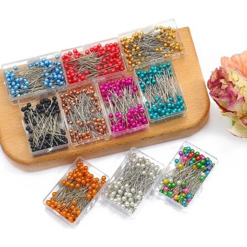 100Pcs/Box 38cm Colorful Round Pearl Head Needles Stitch Straight Push Sewing Pins For Dressmaking DIY Sewing Tools Positioning