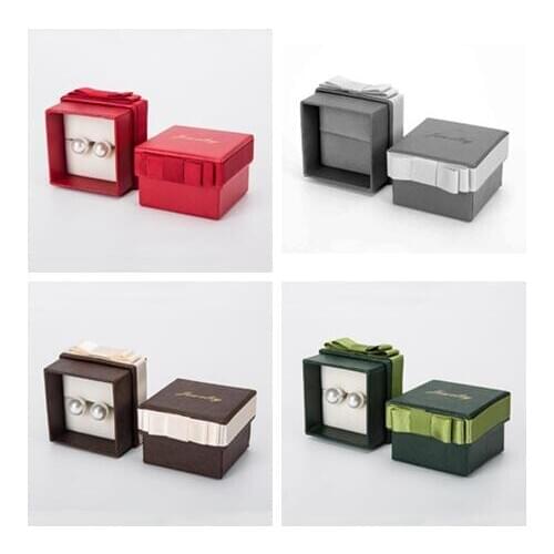 100pcs/lot Square Jewelry Box 6.5x6.5cm Bowknot Ring Boxes Ring Stud Earring Jewelry Storage Packaging Carrying Case Gift Boxes