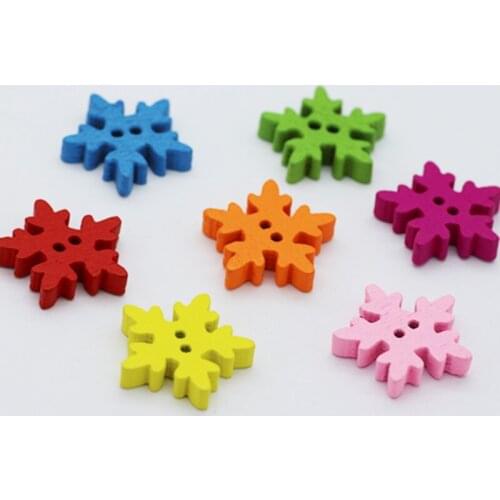 100pcs cute cartoon colorful 2holes wood buttons 19mm snowflake wooden decorative buttons for crafts sewing decorative buttons