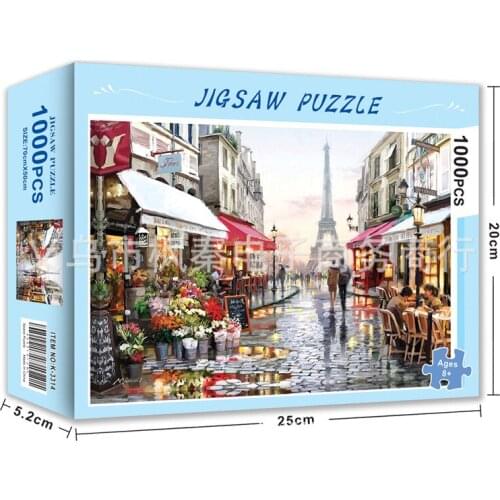 1000pcs Jigsaws Eiffel Tower Flower Shop Scenery Photo for Family Game Children Adult Relief Stress Toy Hotel Room Decoration