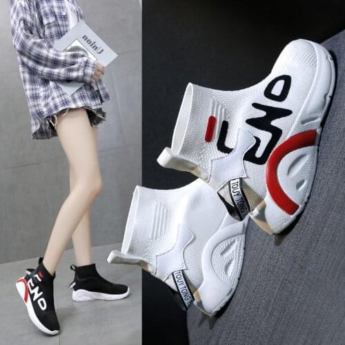 2021 Fashion Sneakers Stretch Fabric Women Boots Ankle Martin Boots Wedges Shoes Woman Casual Breathable Non-slip Ladies Shoes