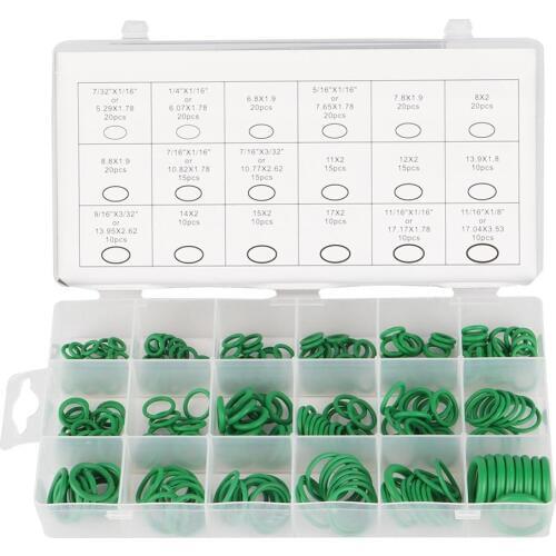 270Pcs Green O-Ring Assortment Seal O-Ring Gaskets Watertightness Rubber Oil Resistance Sealing O Rings Multi- Size/ Plastic Box