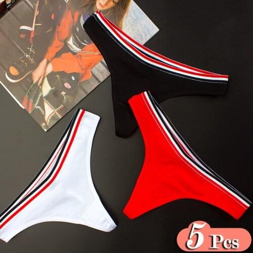 5Pcs/Lot Simple Design Sporty Style Cotton Panties String Thongs Set Seamless Briefs Sexy Lingerie Fashion Women Underwear Set