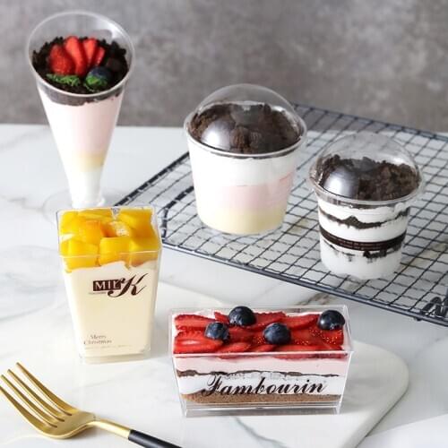 50pcs Net red mousse cup dessert yogurt pudding disposable cups baking party Tiramisu cake transparent plastic box with lid