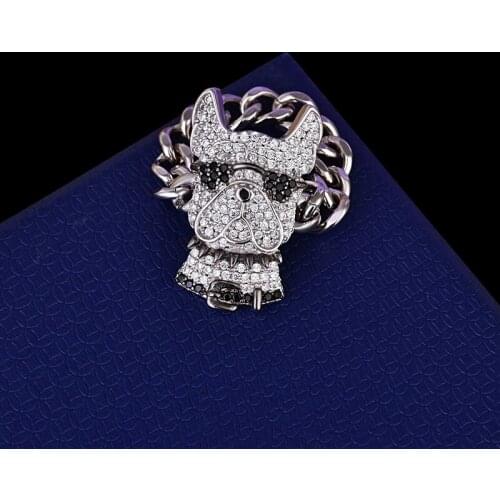 AAA+ Quality Fashion Micro Pave Top CZ Blue Black Cute Pet Dog Ring Fashion Chain Ring Knuckle Rings Jewelry for Women