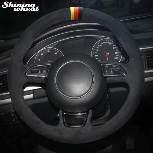 Shining wheat Black Suede Car Steering Wheel Cover for Audi A1 8X A3 8V Sportback A4 B8 Avant A5 8T A6 C7 A7 G8 A8 D4 Q3