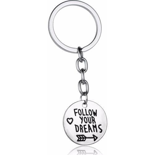 Inspirational Keychain Follow Your Dreams Jewelry Graduation Keyring Key Chain Arrow Charms Key Holder Women Men Car Bags Keyfob