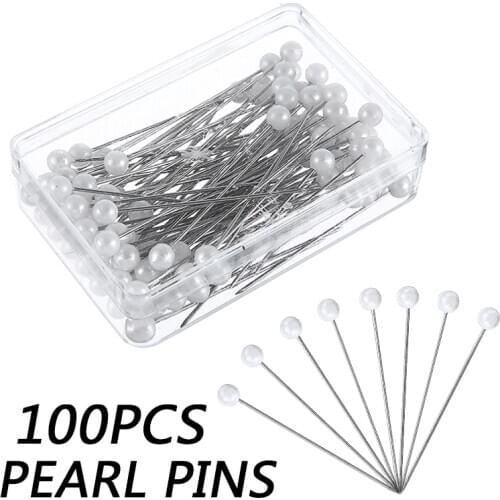 100pcs/box 3.7cm Round Heads Pearl Pins DIY Dress Making Wedding Corsage Bouquet Needle Florist Tailor Sewing Pin Decor Crafts