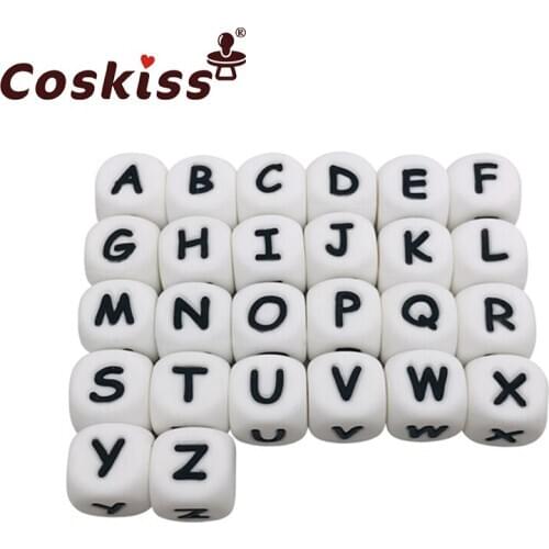 Coskiss 12mm 10pc Silicone Letter Beads Alphabet Letter Beads Food Grade Silicone Beads DIY Teething Necklace Nursing Beads